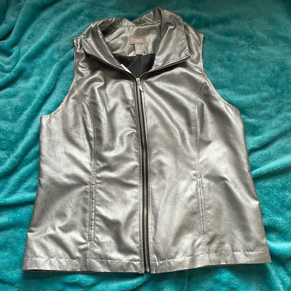 Chicos faux leather silver vest Chicos size 2